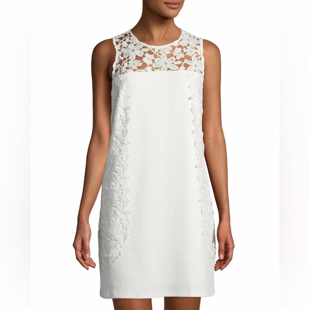 Nanette Lepore Crocheted Lace‎ Yoke Sheath Dress Size 6 White Bridal Graduation